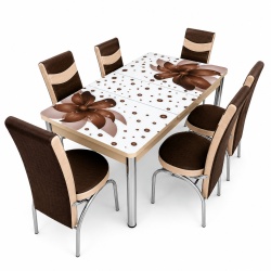 Set masa extensibila cu 6 scaune 999 - model floral maro - Img 2