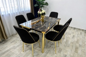 Set masa extensibila cu 6 scaune Dark Brown Marble – Eleganta si confort pentru casa ta