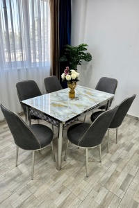 Set masa extensibila cu 6 scaune Wild Crem Marble – Eleganta si confort pentru casa ta