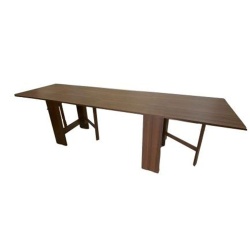 Set masa plianta 12 persoane, Pal Melaminat, insertii lemn masiv, 274x75x78 cm si 6 scaune pliante, tapiterie piele ecologica, nuc - Img 2