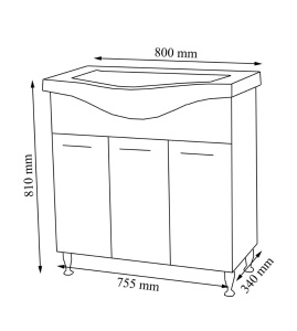 Set mobilier baie cu lavoar GN1531, front MDF cu lavoar ceramic, 80 cm, 3 usi, picioare reglabile cromate, balamale soft close si dulap cu oglinda Celine, PAL, iluminare led, alb - Img 3