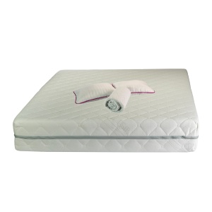 Set Saltea ortopedica, Terra Standard Spring Comfort 160x200x26cm, cu plasa de arcuri Bonell, husa detasabila tricot, hipoalergenica, fermitate mediu spre tare, Saltsib plus 2 perne matlasate 50x70cm si husa microfibra, lavabila la 95 C