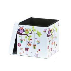 Taburete cu spatiu depozitare, Design, MDF Piele ecologica, 100 kg, 38 x 38 Owls - Img 3