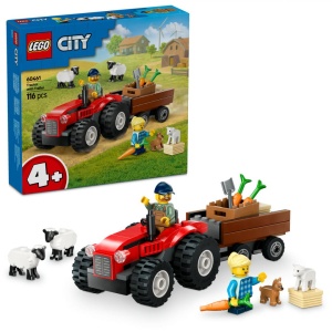 TRACTOR DE FERMA ROSU CU REMORCA SI OI, LEGO 60461