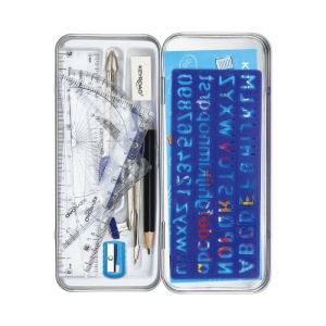 Trusa geometrie, 11 piese, cutie metalica