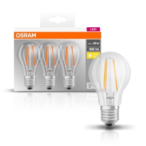 3 Becuri LED Osram Base Classic A, E27, 7W (60W), 806 lm, lumina calda (2700K), cu filament - Img 2