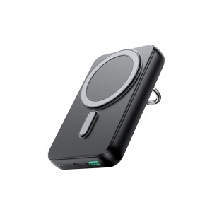 Baterie externa 10000 mAh, MagSafe, incarcare wireless 15 W, suport inel, 1x USB, 1x Tip-C, Negru