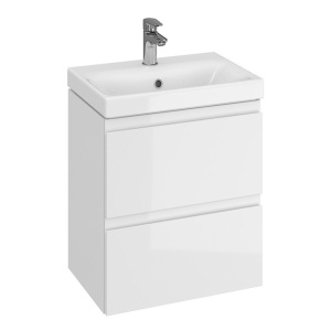 Baza si lavoar ceramic CS9731, mobilier baie suspendat 50 cm, dreptunghiular, front MDF, 2 sertare, glisiere soft close, alb - Img 2