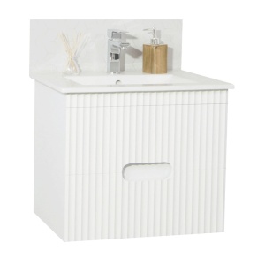 Baza si lavoar ceramic GN0091, mobilier baie suspendat 60 cm, dreptunghiular, front MDF, sertare soft close, alb