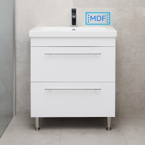 Baza si lavoar ceramic GN0541, mobilier baie stativ 60 cm, front MDF, 2 sertare, picioare cromate reglabile, alb - Img 2