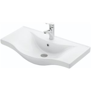 Baza si lavoar ceramic GN1531, mobilier baie stativ 80 cm, front MDF, 3 usi, balamale soft close, picioare cromate reglabile, alb - Img 3