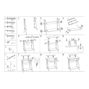 Birou calculator SL B07, polita glisanta tastatura, rafturi, structura metalica, MDF, 74x55x95 cm, maro inchis - Img 3