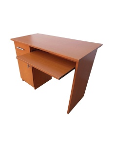 Birou cu spatiu depozitare pentru scolari, Pal Melaminat, sertar, 2 rafturi, polita glisanta tastatura, 100x52x76 cm, cires - Img 2