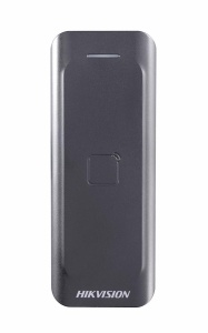 Card reader Hikvision, DS-K1802E; Reads EM card; Card Reading Frequency: 125KHz; Processor: 32-bit; Reading Range: ≤50mm (≤1.97"); Supports Wiegand(W27/W35) protocol, Dust-proof, IP 65.