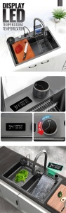 Chiuveta smart, multifunctionala, display LED, afisaj electronic, robinet apa filtrata, sistem spalare pahare, cap robinet retractabil, SC005, iHunt - Img 5