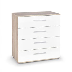 Comoda dormitor HM Lima KM3, Pal Melaminat, cu 4 sertare, cant ABS, stejar sonoma alb - Img 2