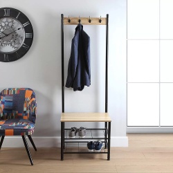 Cuier haine hol GN Scala, cu suport pantofi, cadru metalic, PAL, 60x40x175 cm, negru - Img 3