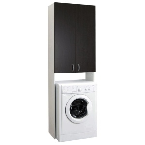 Dulap baie tip coloana pentru masina de spalat, inalt, Pal Melaminat, 2 usi, 3 rafturi, 64x30x195 cm, alb wenge - Img 2