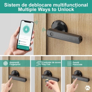 Incuietoare smart, pentru usa, cu broasca, model CittaLock, negru mat - Img 3