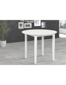 Masa living si bucatarie Sophia, blat MDF, rotunda, structura lemn masiv, 4 persoane, 90x74 cm, alb