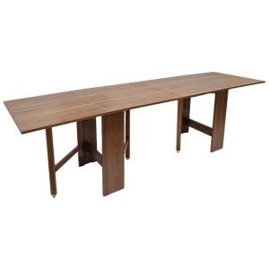 Masa plianta 12 persoane, Pal Melaminat, insertii lemn masiv, sistem cuplare blat, 274x75x78 cm, nuc - Img 3