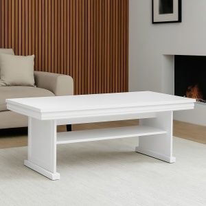Masuta cafea cu raft depozitare VML2, PAL, insertii MDF, 125x65x53 cm, Alb Antichizat