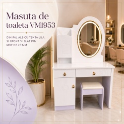 Masuta de toaleta VM1953 cu oglinda LED ovala, 100 cm, alb lila