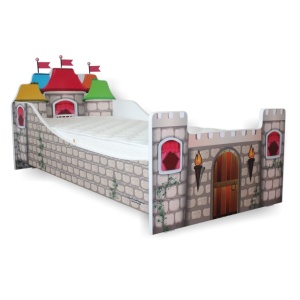 Pat pentru copii Castelul Printesei, Pal melaminat, margini rotunjite PVC, 2-12 ani, 164x88x74 cm, multicolor - Img 2