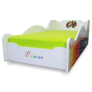 Pat pentru copii Culori, Pal melaminat, margini rotunjite PVC, 2-12 ani, 170x84x56 cm, alb - Img 2