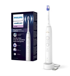 Periuta de dinti electrica Philips Sonicare HX7400/01, 62.000 miscari/minut, autonomie 21 zile, 2 moduri de periere, 3 intensitati, senzor presiune luminos, functia BrushSync, capat de periere Sensitive, alb