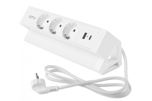 Priza de colt, 3 x Schuko, 2 x USB, alba, Basco, GTV - Img 1