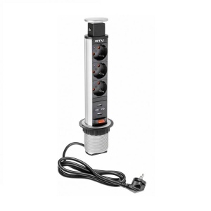 Priza rotunda pentru bucatarie 3xSchucko 2xUSB aluminiu GTV