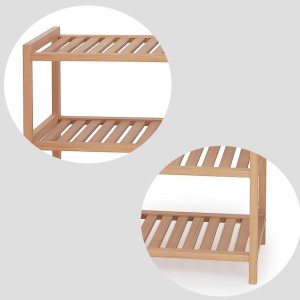 Raft incaltaminte HM ST8, cu 4 polite, lemn masiv, capacitate 12 perechi, natur - Img 2