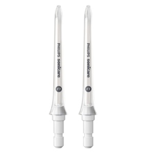 Rezerva 2 capete de curatare interdentara PHILIPS Sonicare HX3042/00, Varf de ghidaj, Jet puternic de apa, Compatibil cu aparatele de curatare interdentara Sonicare Power Flosser, L x A x I (mm) 20x62x110