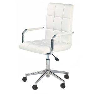 Scaun birou copii HM Gonzo 2, Ergonomic, Cadru metalic, Tapitat cu piele ecologica, Ajustabil pe inaltime, Cu brate, 90 Kg, Alb - Img 2