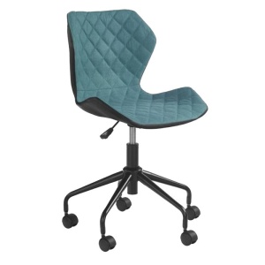 Scaun birou copii HM Matrix, Ergonomic, Cadru Cromat, Stofa Piele ecologica, Roti pivotante, 100 Kg, Negru Turcoaz