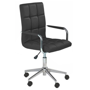 Scaun birou ergonomic, HM Gonzo 2, cadru cromat, tapiterie piele ecologica, mecanism de balans, roti pivotante, 90 kg, negru