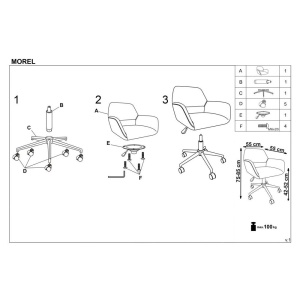 Scaun birou HM Morel, cadru cromat, tapiterie stofa, rotativ, mecanism de balans, 100 kg, gri - Img 2