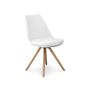 Scaun de bucatarie si living din polipropilena, HM K201, ergonomic, baza lemn masiv, tapiterie cu piele ecologica, 100 kg, alb