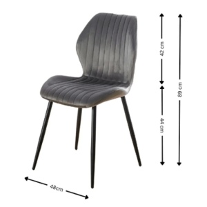 Scaun de living si bucatarie cu cadru metalic, AB104, tapiterie velvet, 89x48x43 cm,100 Kg, Gri - Img 3