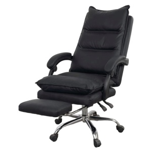 Scaun directorial AB041, piele ecologica, robust, cadru cromat, spatar rabatabil, suport picioare,120 kg, negru