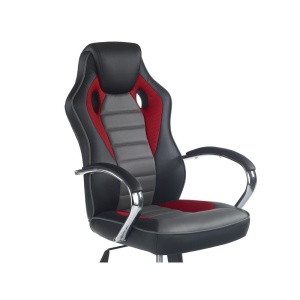 Scaun directorial pentru gaming HM Scroll, tapiterie piele ecologica, cadru cromat, mecanism de balans, 110 kg, negru rosu gri - Img 3
