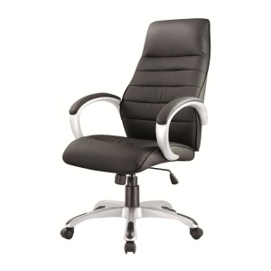 Scaun directorial SL Q046, Cadru Polipropilena, Piele ecologica, Inaltime reglabila, Mecanism de balansare, 100 Kg, Negru - Img 2