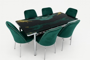 Set masa extensibila cu 6 scaune Emerald Green Marble – Eleganta si confort pentru casa ta