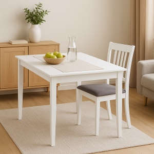 Set masa living si bucatarie Bali, MDF, 112x72x74 cm si 4 scaune Hudson, lemn masiv, tapiterie stofa, 100 kg, alb - Img 3
