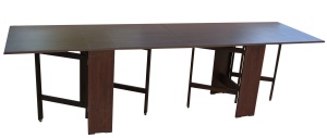 Set masa plianta 12 persoane, Pal Melaminat, insertii lemn masiv, 274x75x78 cm si 6 scaune pliante, tapiterie piele ecologica, wenge - Img 3