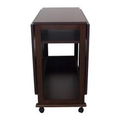 Set masa plianta cu spatiu depozitare Util, pentru living si bucatarie, PAL, structura lemn masiv, cu role, 160x96x80 cm si 6 scaune pliante, tapitate, piele ecologica, wenge - Img 3