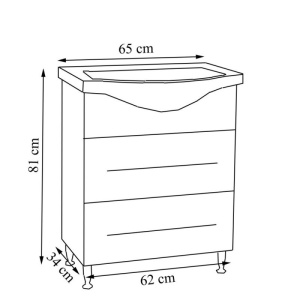 Set mobilier baie cu lavoar ceramic, GN1871, front MDF, un sertar, o usa, 65 cm, picioare cromate reglabile, manere cromate si oglinda cu dulap GN0201, dreptunghiulara, PAL, iluminare led, 2 rafturi, alb - Img 2