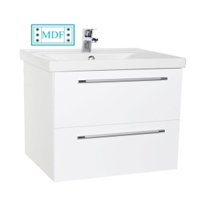 Set mobilier baie suspendat, cu lavoar ceramic, GN0541, front MDF, 70 cm, 2 sertare, glisiere soft close si oglinda cu polita GN0551, dreptunghiulara, PAL, alb - Img 2