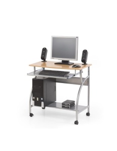 Set mobilier birou copii HM B6, MDF, metalic, spatii depozitare, cu scaun HM Gonzo 3 gri inchis, stofa, 90 kg si dulapior rulant HM Nils, cu roti, lemn, natur - Img 2
